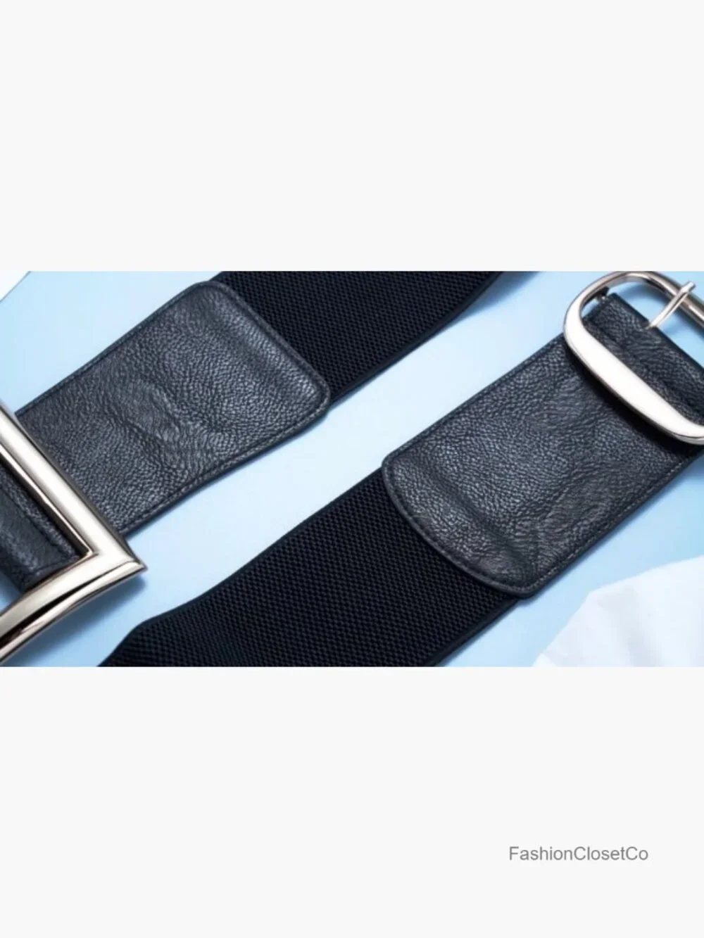 Women Wide Elastic Dress Belt Stretch Waist Cinch Belt Vintage PU Leather Buckle